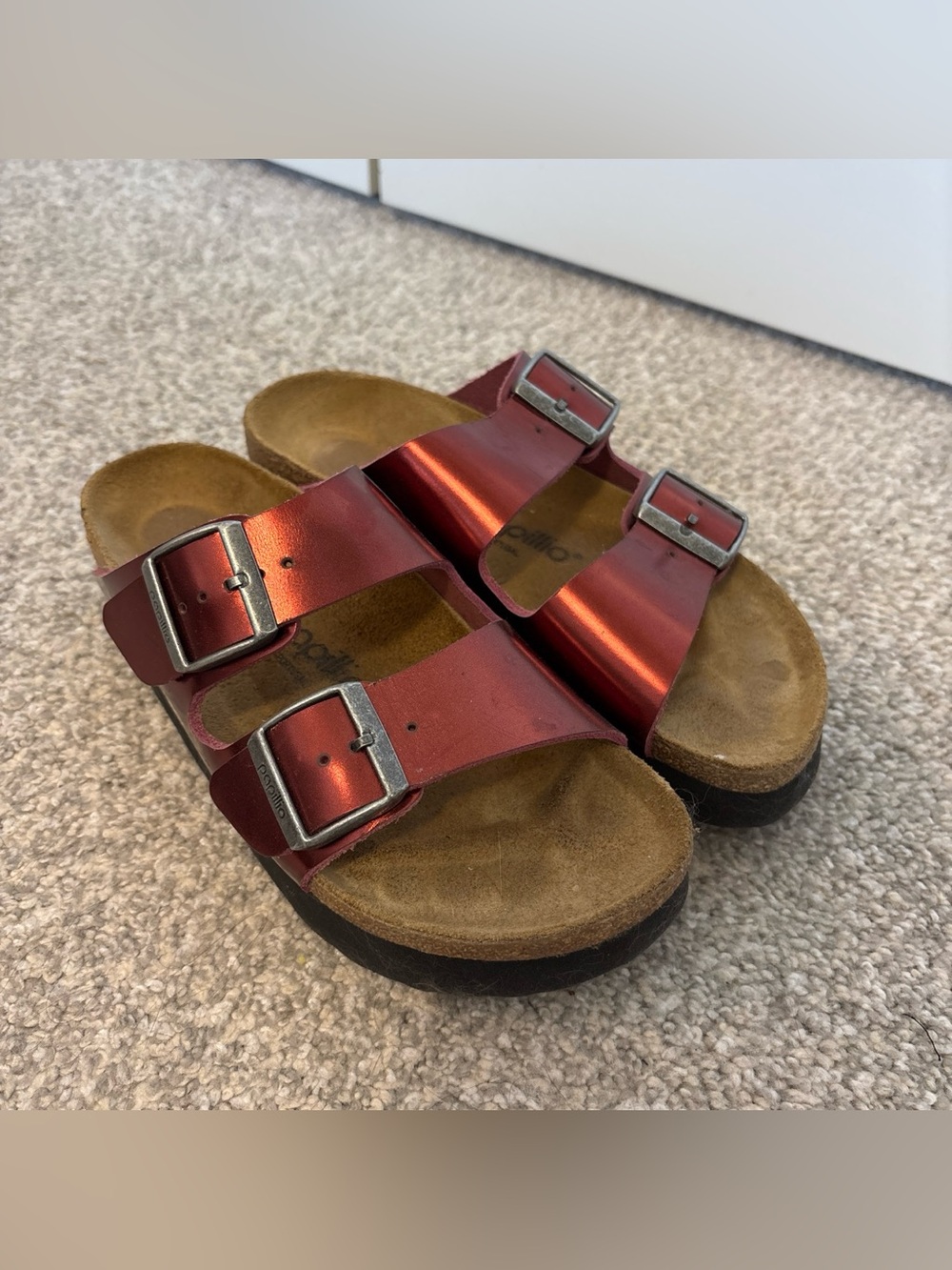 Birkenstock Metallic Red Double Buckle Sandals